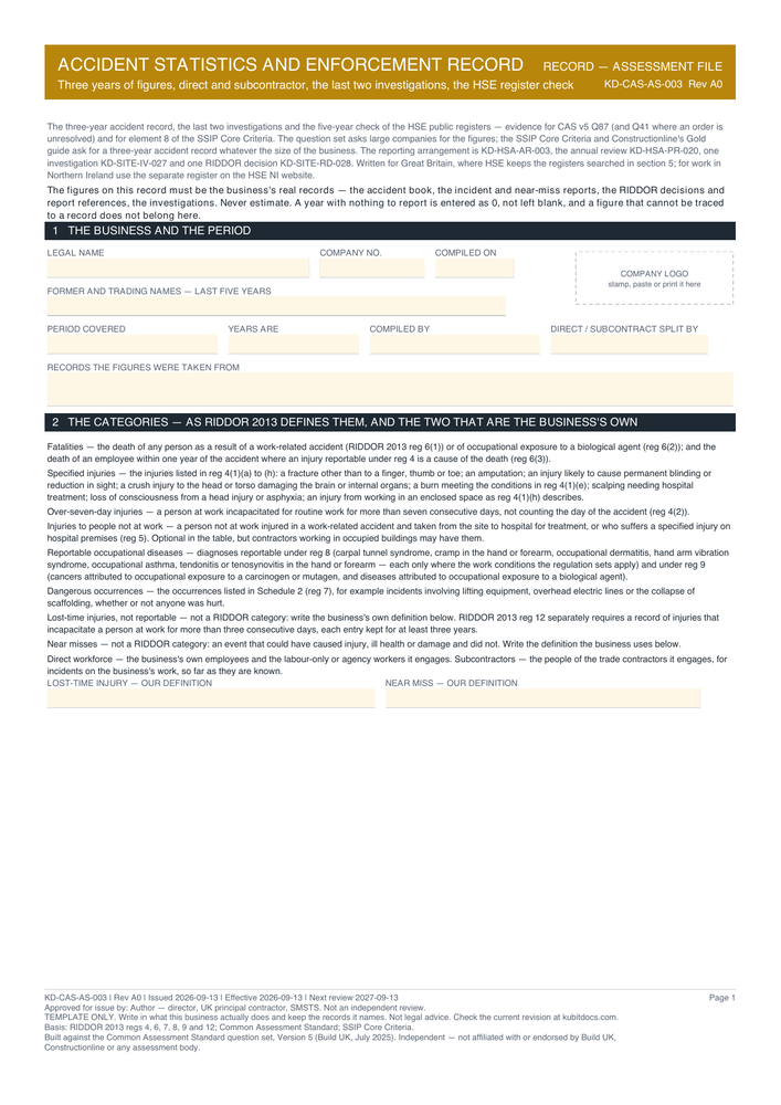 Accident Statistics and Enforcement Record — page one