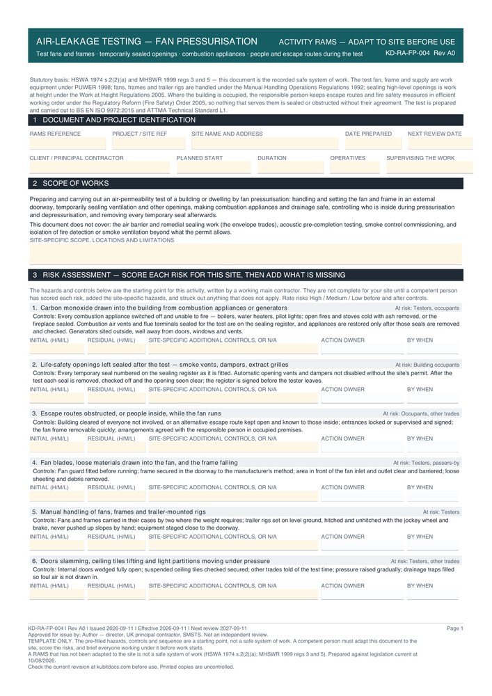 Air-Leakage Testing — Fan Pressurisation — page one