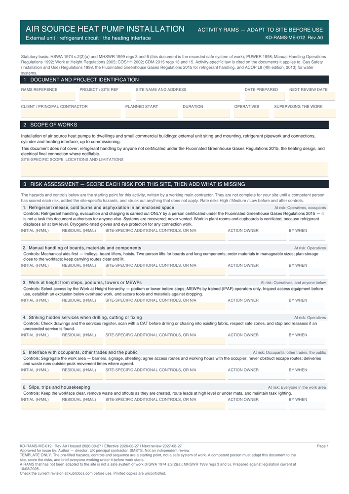 Air Source Heat Pump Installation — page one