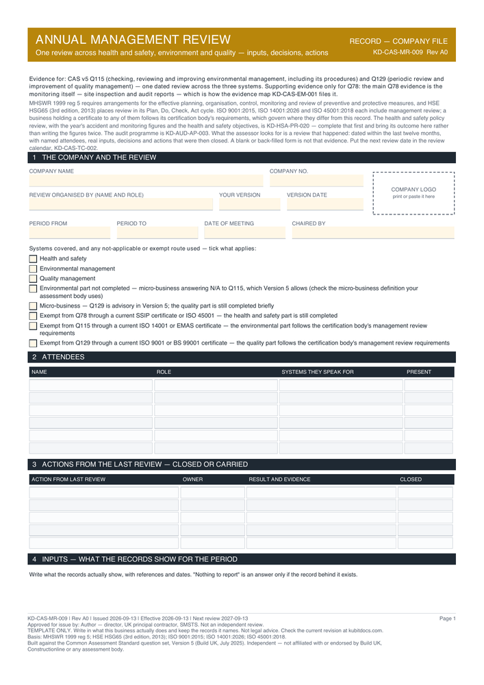 Annual Management Review — page one