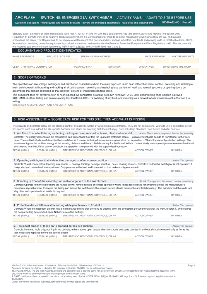 Arc Flash — Switching Energised LV Switchgear — page one