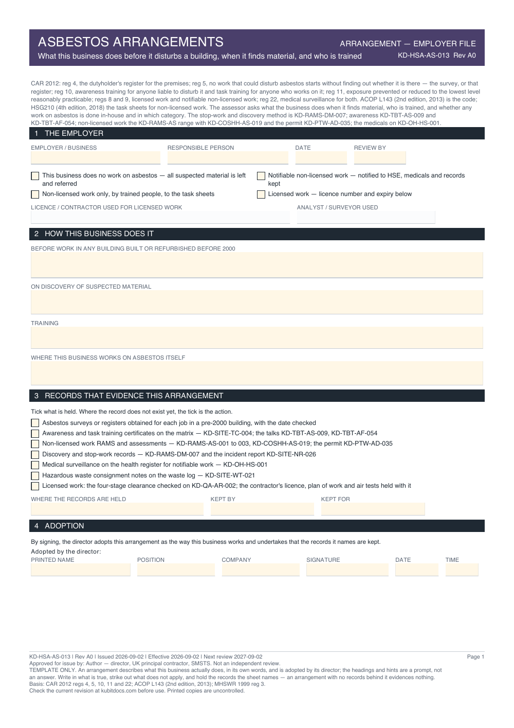 Asbestos Arrangements — page one