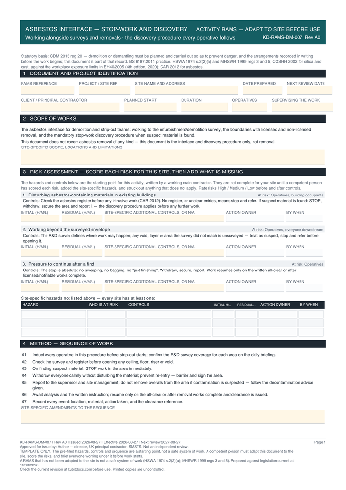 Asbestos Interface — Stop-Work and Discovery — page one