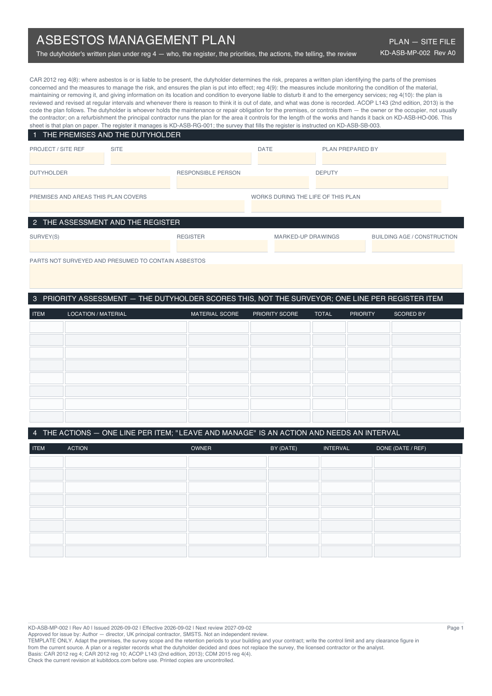 Asbestos Management Plan — page one