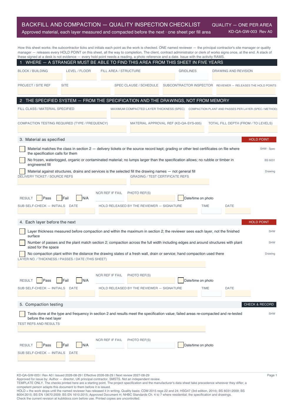 Backfill and Compaction — Quality Inspection Checklist — page one