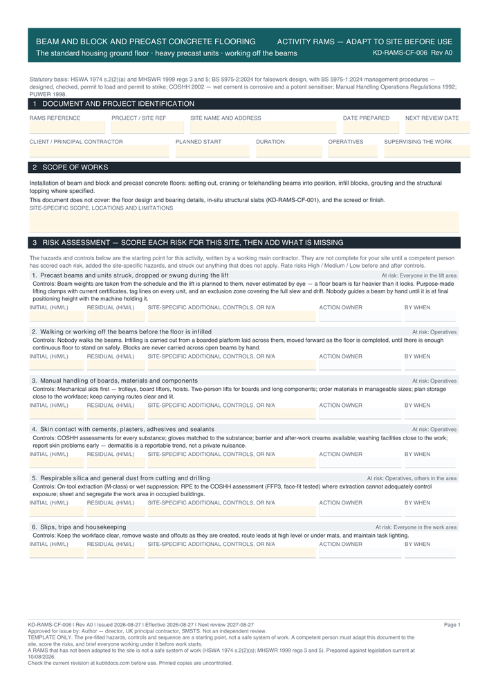 Beam and Block and Precast Concrete Flooring — page one