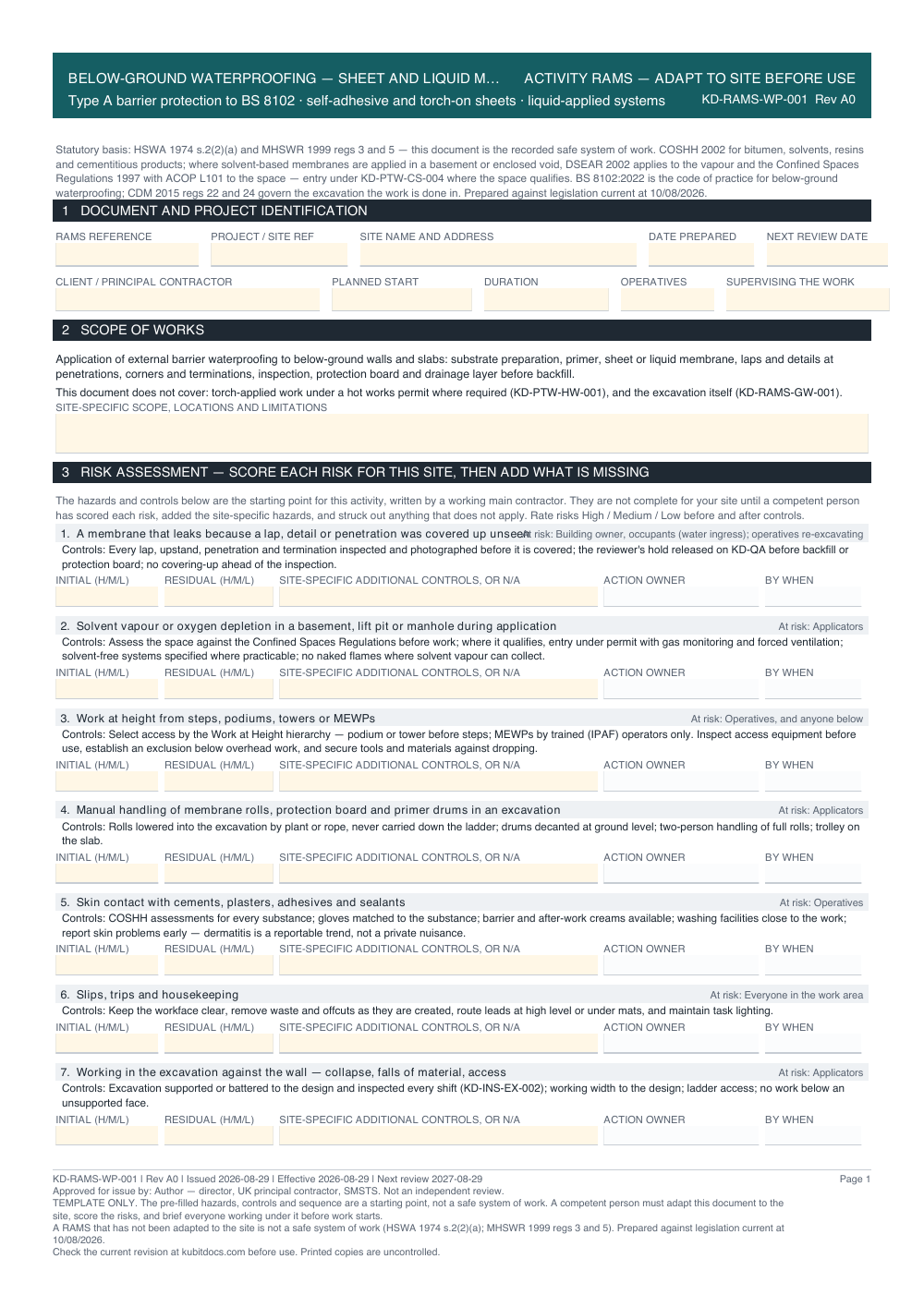Below-Ground Waterproofing — Sheet and Liquid Membranes — page one