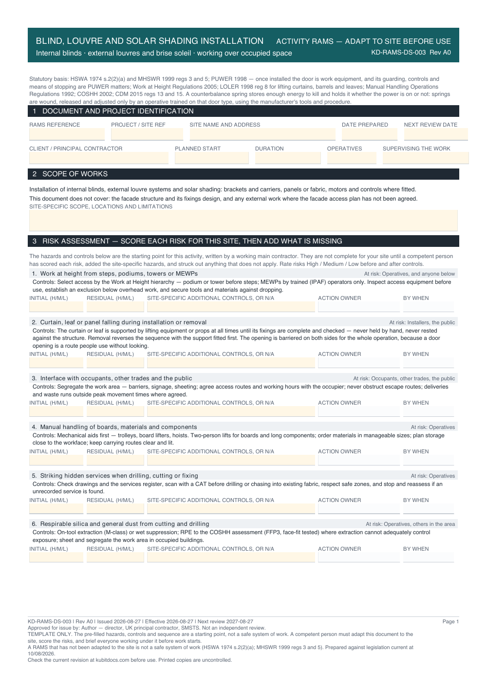 Blind, Louvre and Solar Shading Installation — page one