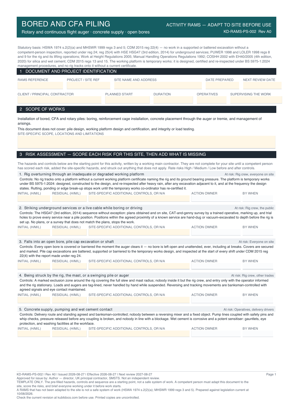 Bored and CFA Piling — page one