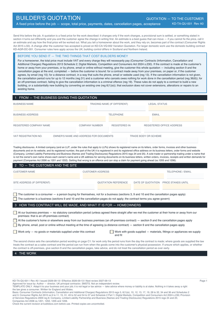 Builder's Quotation — page one