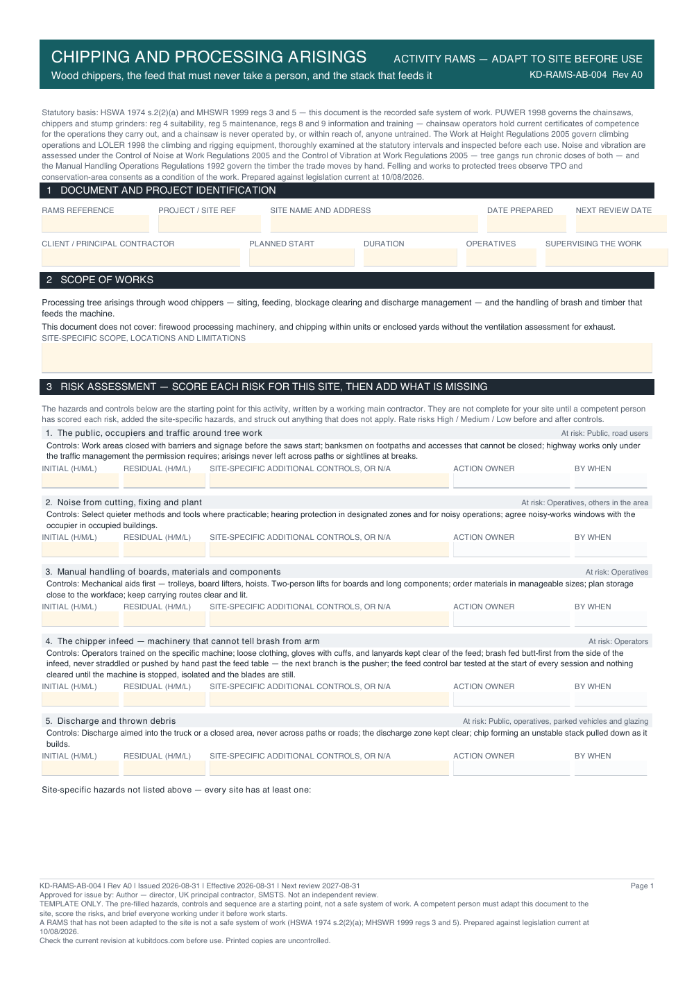 Chipping and Processing Arisings — page one