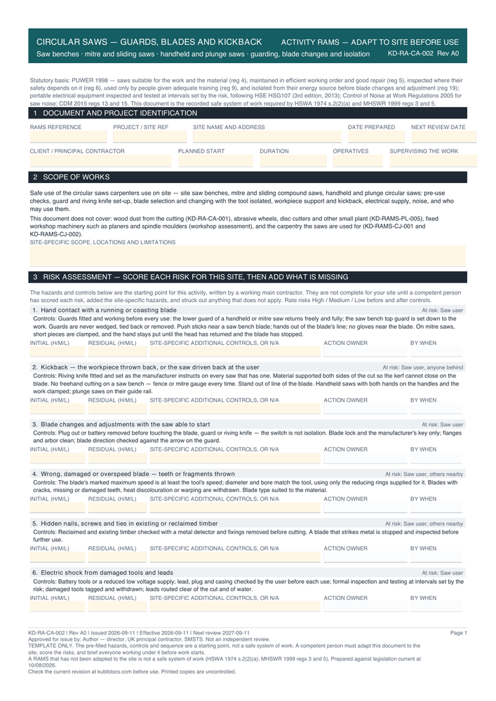 Circular Saws — Guards, Blades and Kickback — page one
