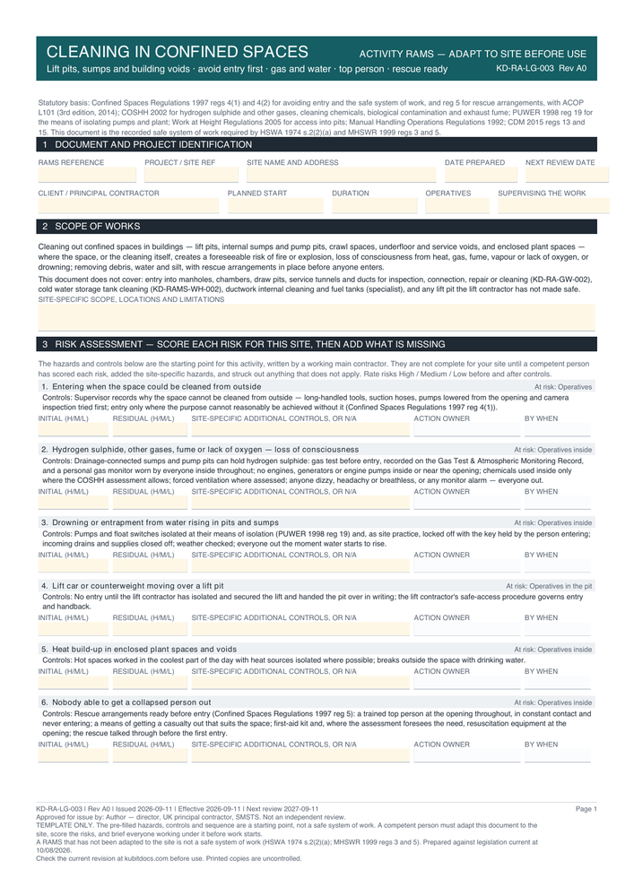 Cleaning in Confined Spaces — page one