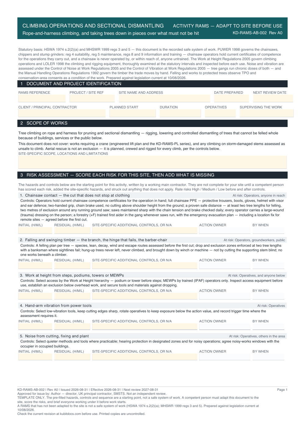 Climbing Operations and Sectional Dismantling — page one