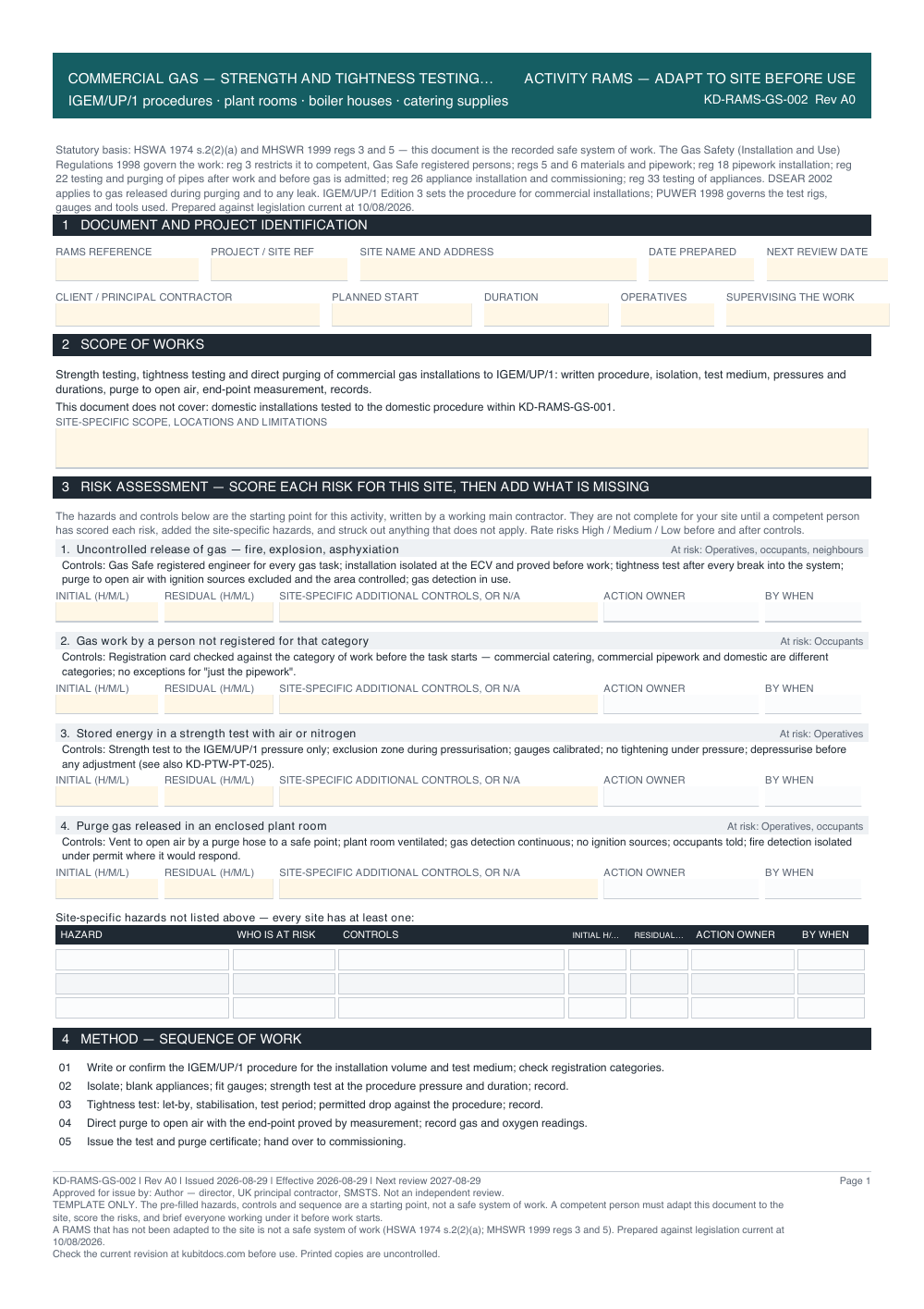 Commercial Gas — Strength and Tightness Testing and Purging — page one