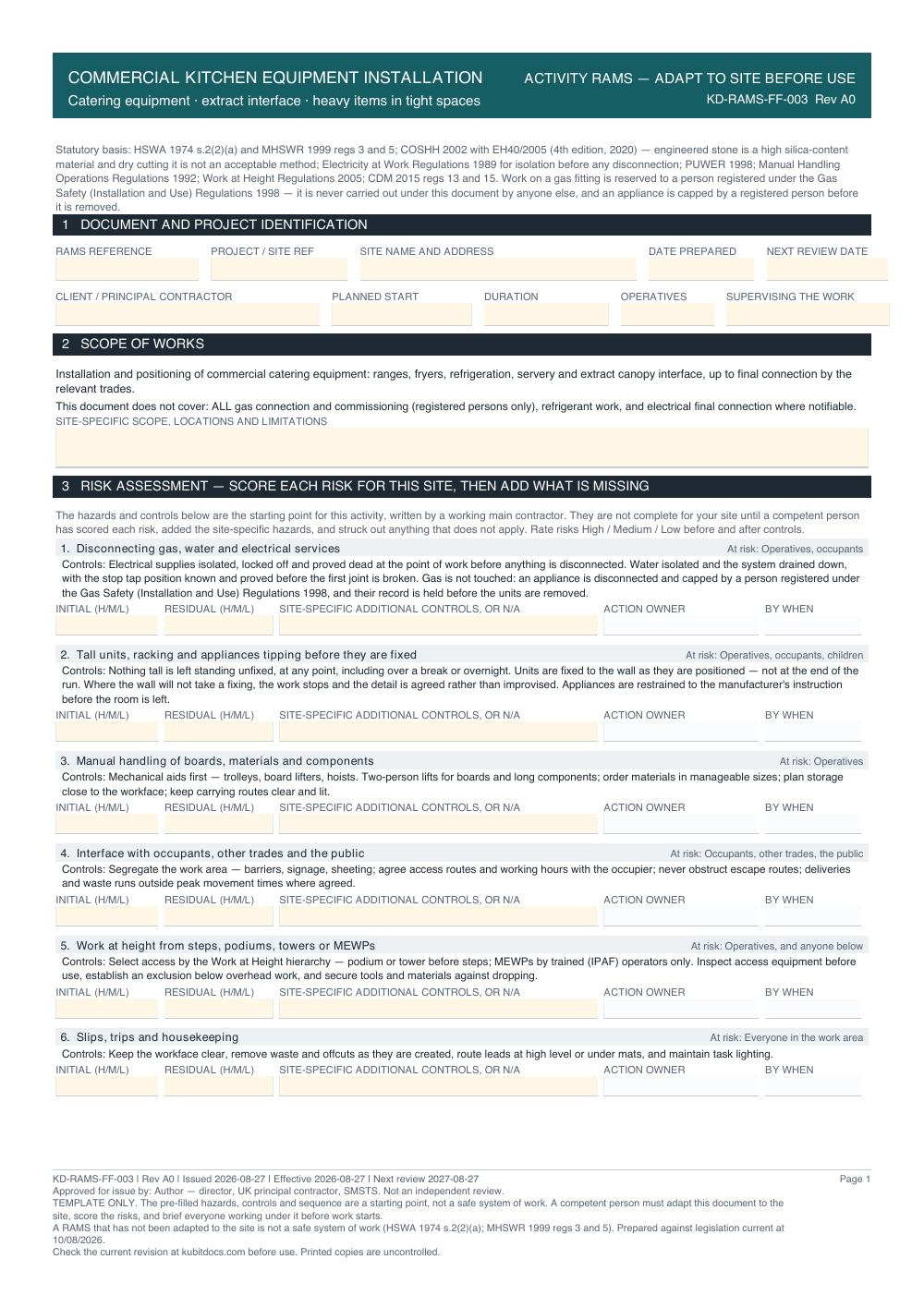 Commercial Kitchen Equipment Installation — page one
