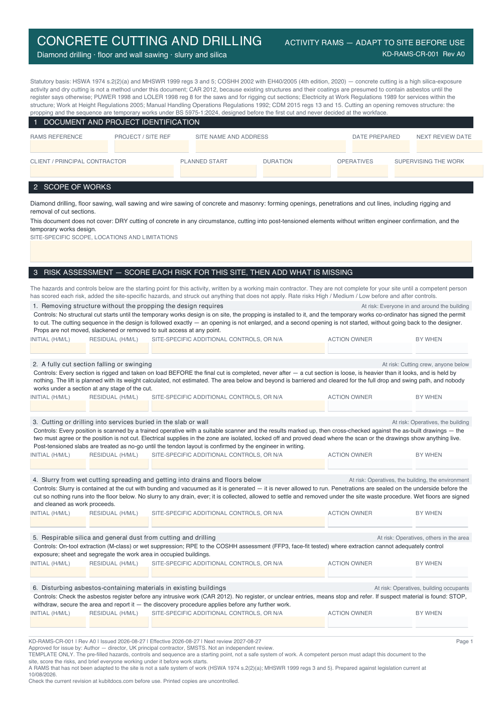 Concrete Cutting and Drilling — page one