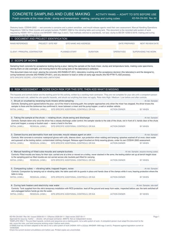 Concrete Sampling and Cube Making — page one
