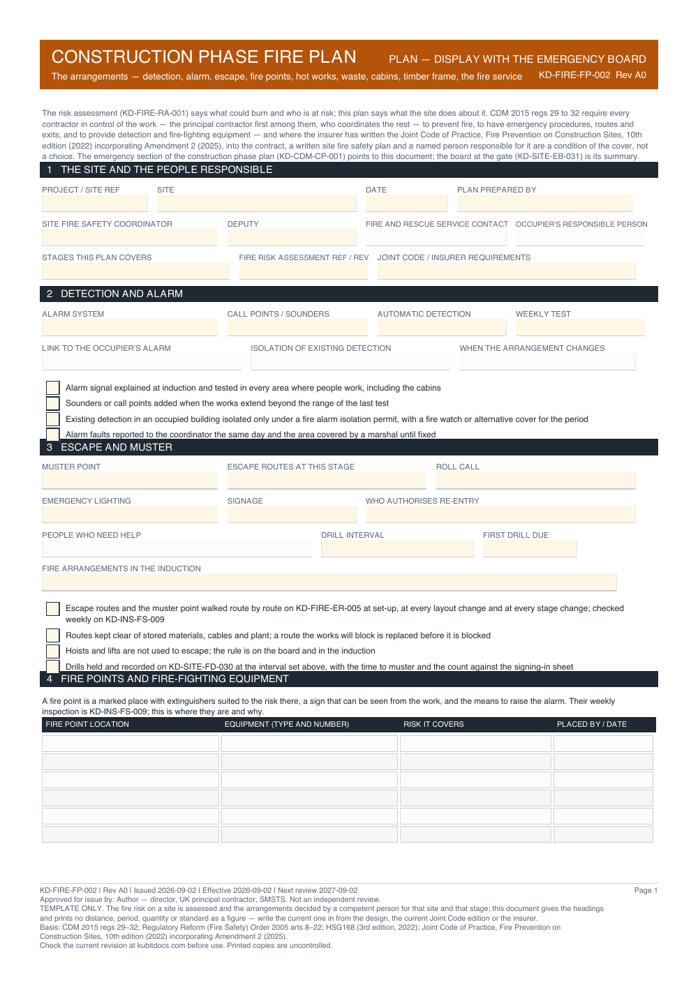 Construction Phase Fire Plan — page one