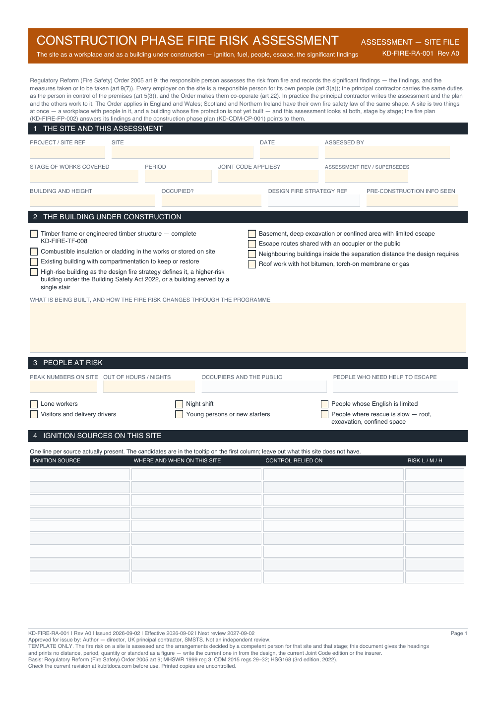 Construction Phase Fire Risk Assessment — page one