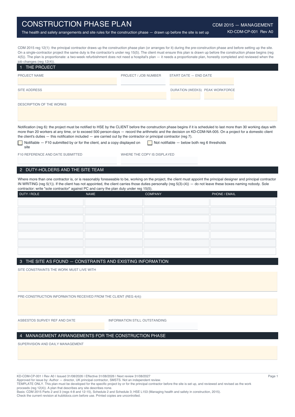 Construction Phase Plan — page one