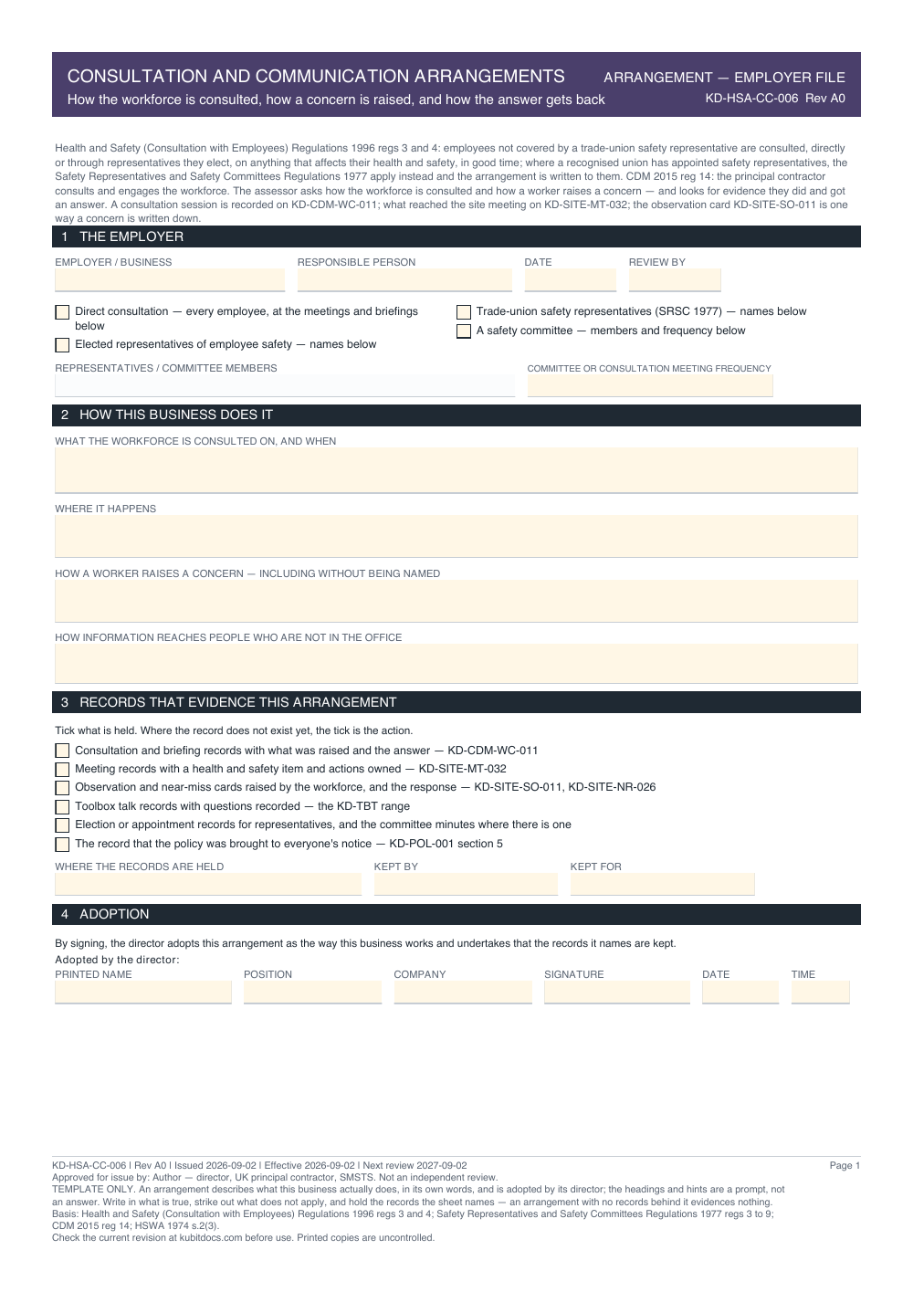 Consultation and Communication Arrangements — page one