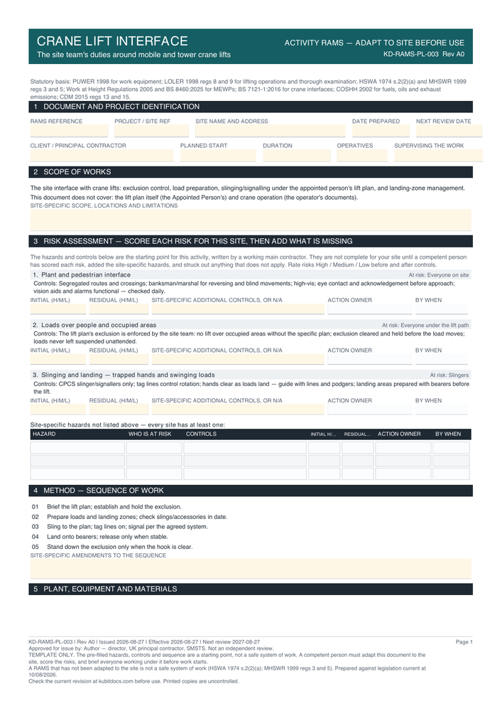 Crane Lift Interface — page one