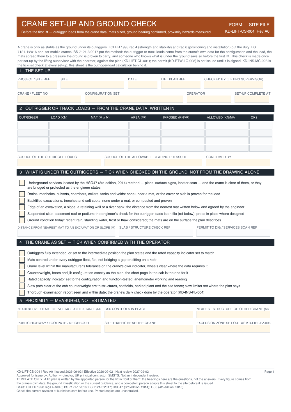 Crane Set-Up and Ground Check — page one