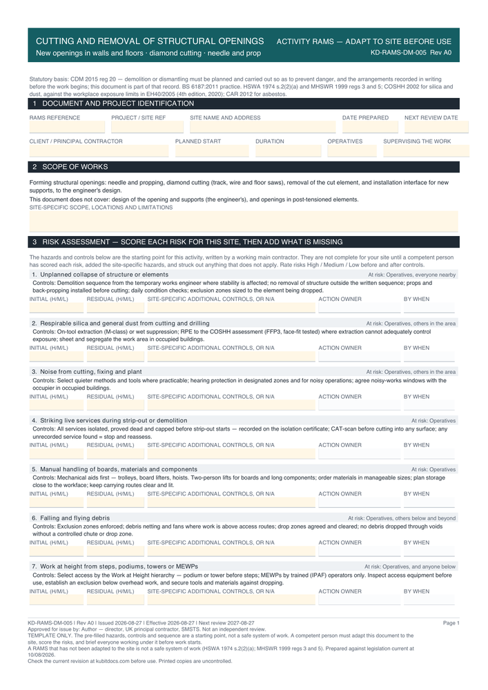 Cutting and Removal of Structural Openings — page one