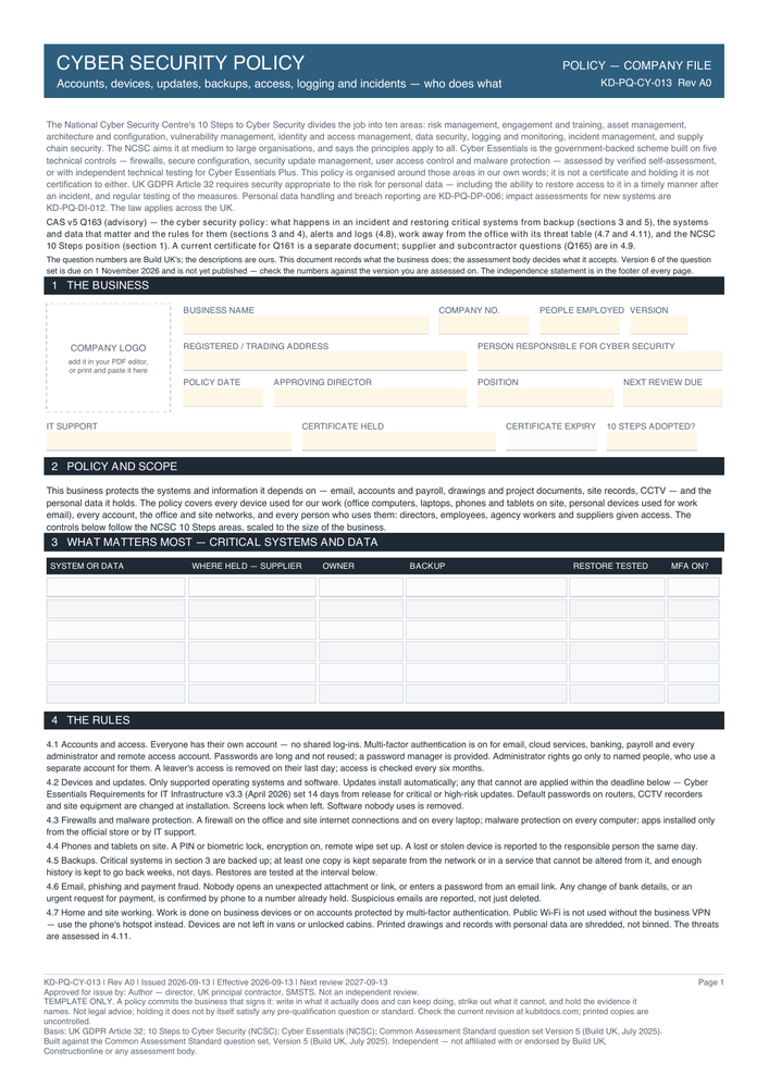 Cyber Security Policy — page one