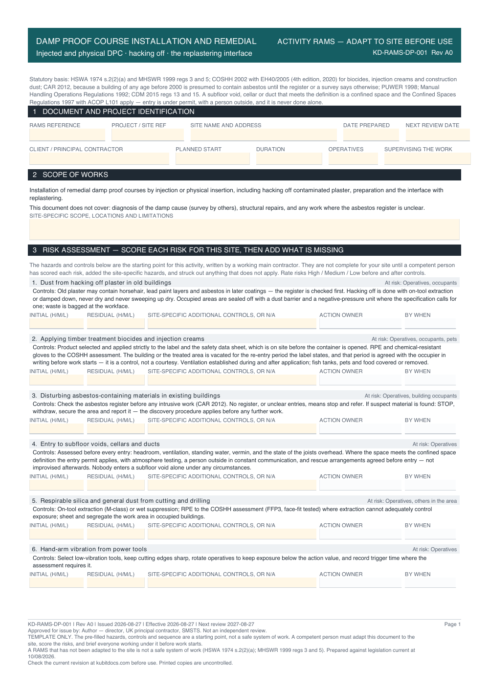 Damp Proof Course Installation and Remedial — page one