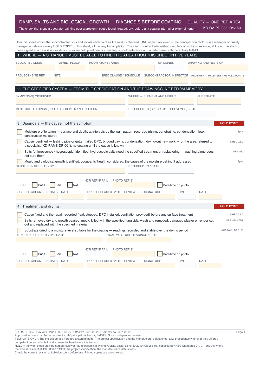 Damp, Salts and Biological Growth — Diagnosis Before Coating — page one