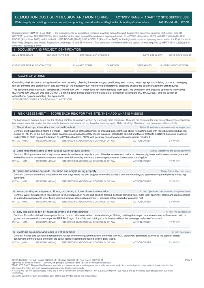 Demolition Dust Suppression and Monitoring — page one
