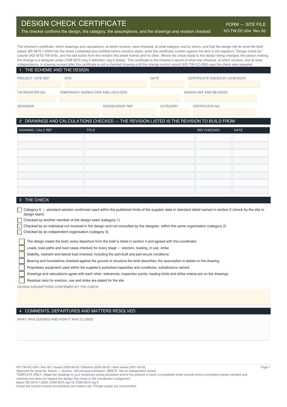 Design Check Certificate — page one