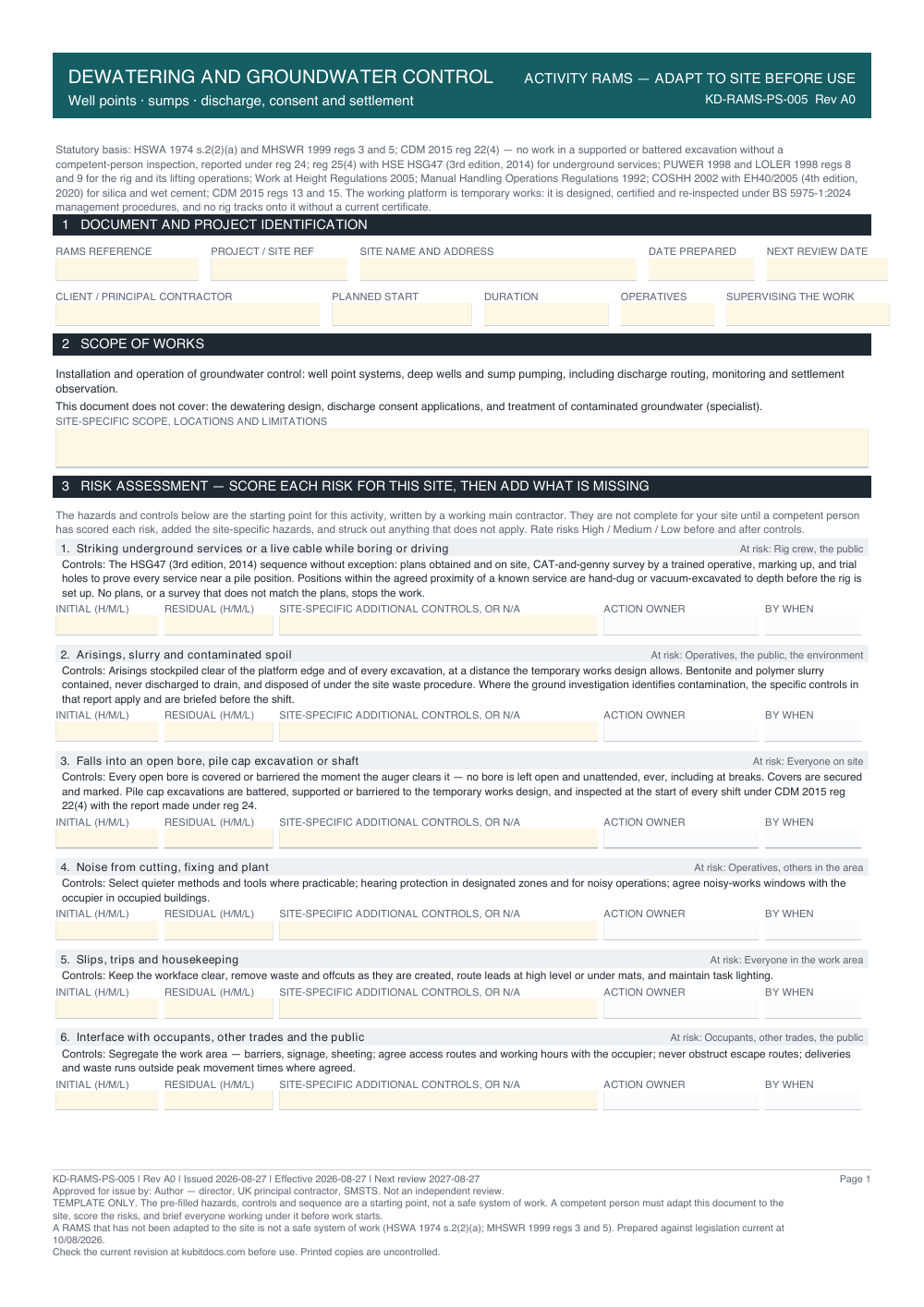 Dewatering and Groundwater Control — page one
