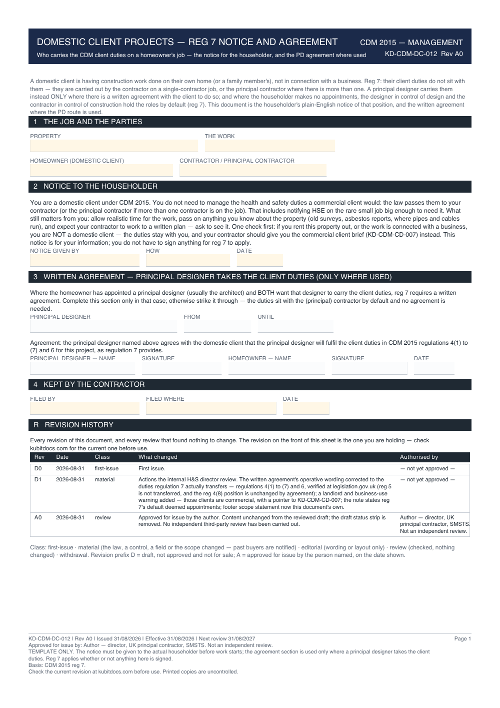 Domestic Client Projects — Reg 7 Notice and Agreement — page one