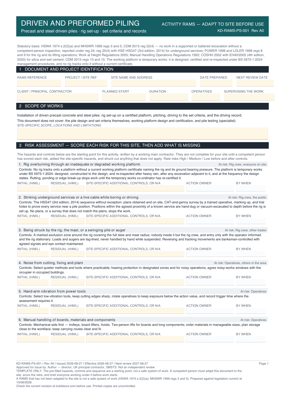 Driven and Preformed Piling — page one