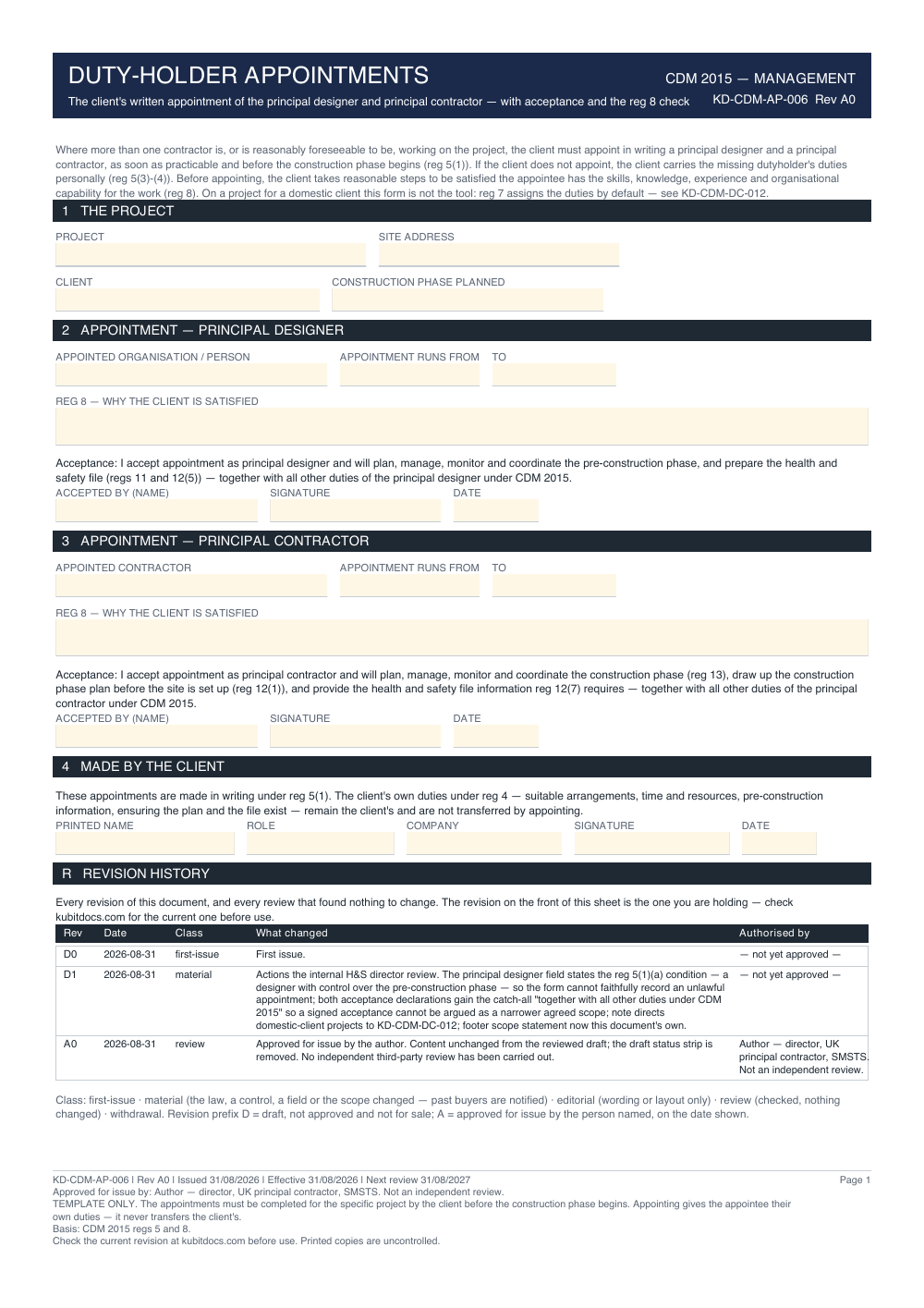 Duty-holder Appointments — page one