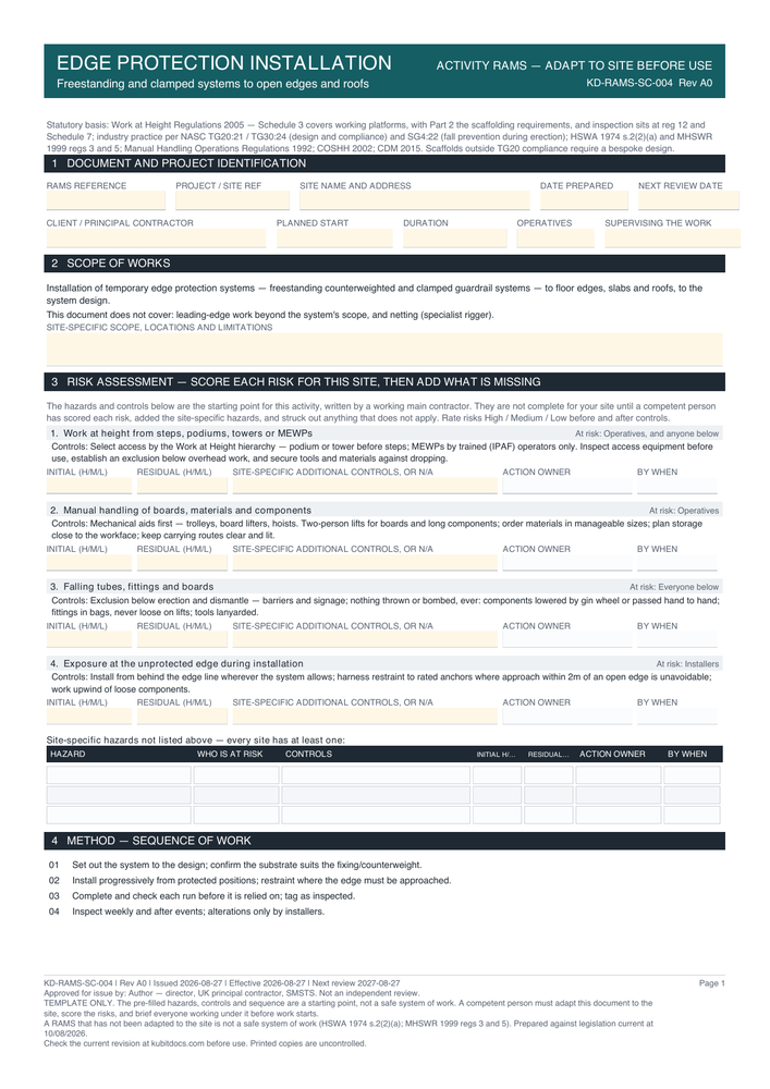 Edge Protection Installation — page one