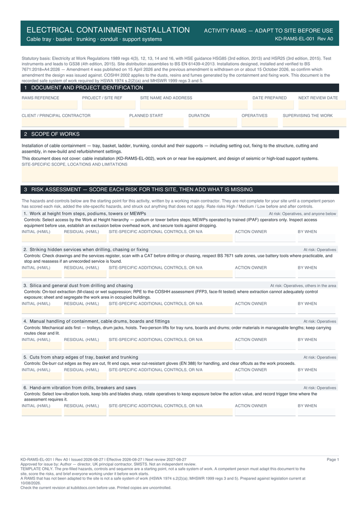 Electrical Containment Installation — page one