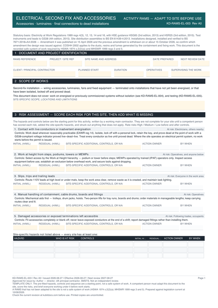 Electrical Second Fix and Accessories — page one