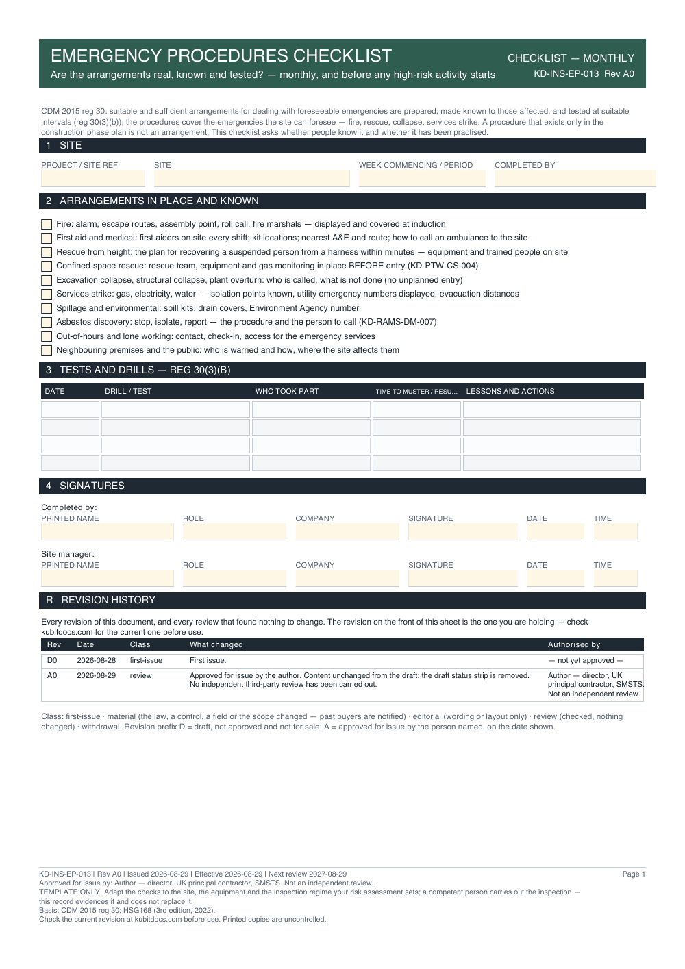 Emergency Procedures Checklist — page one