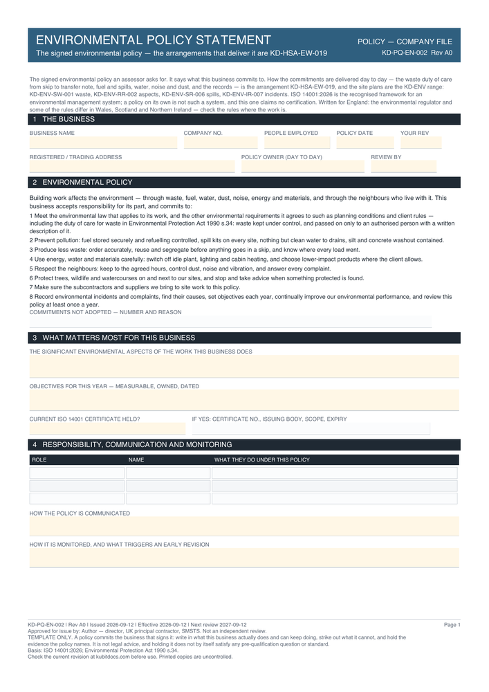 Environmental Policy Statement — page one