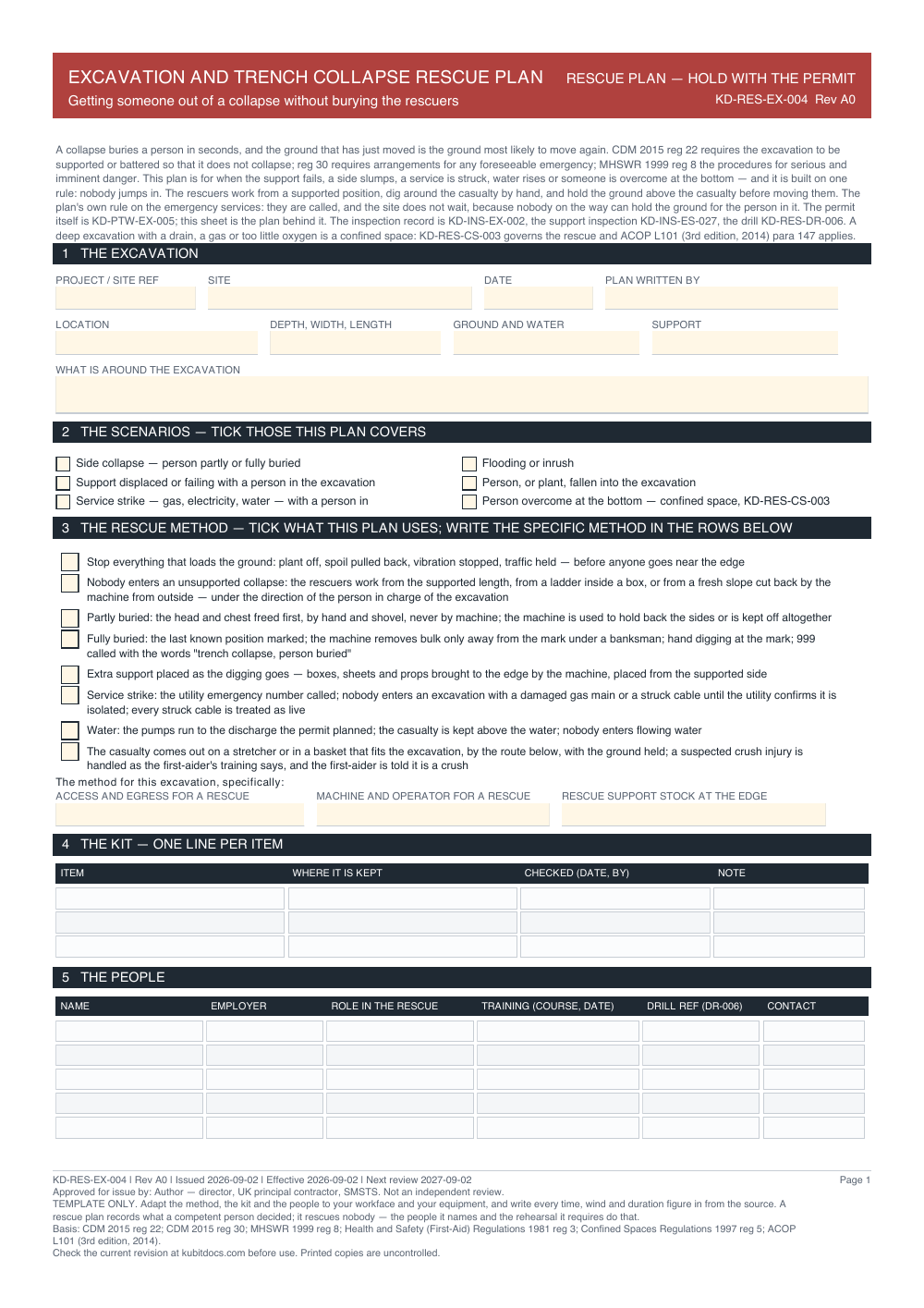 Excavation and Trench Collapse Rescue Plan — page one