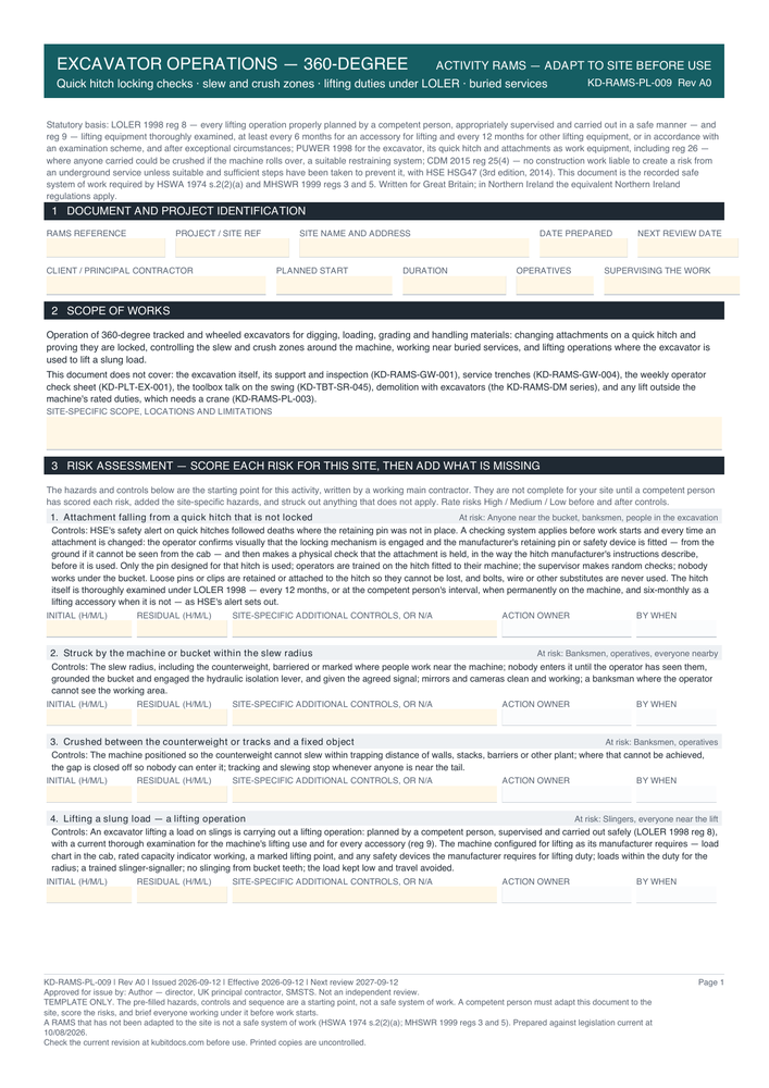 Excavator Operations — 360-Degree — page one