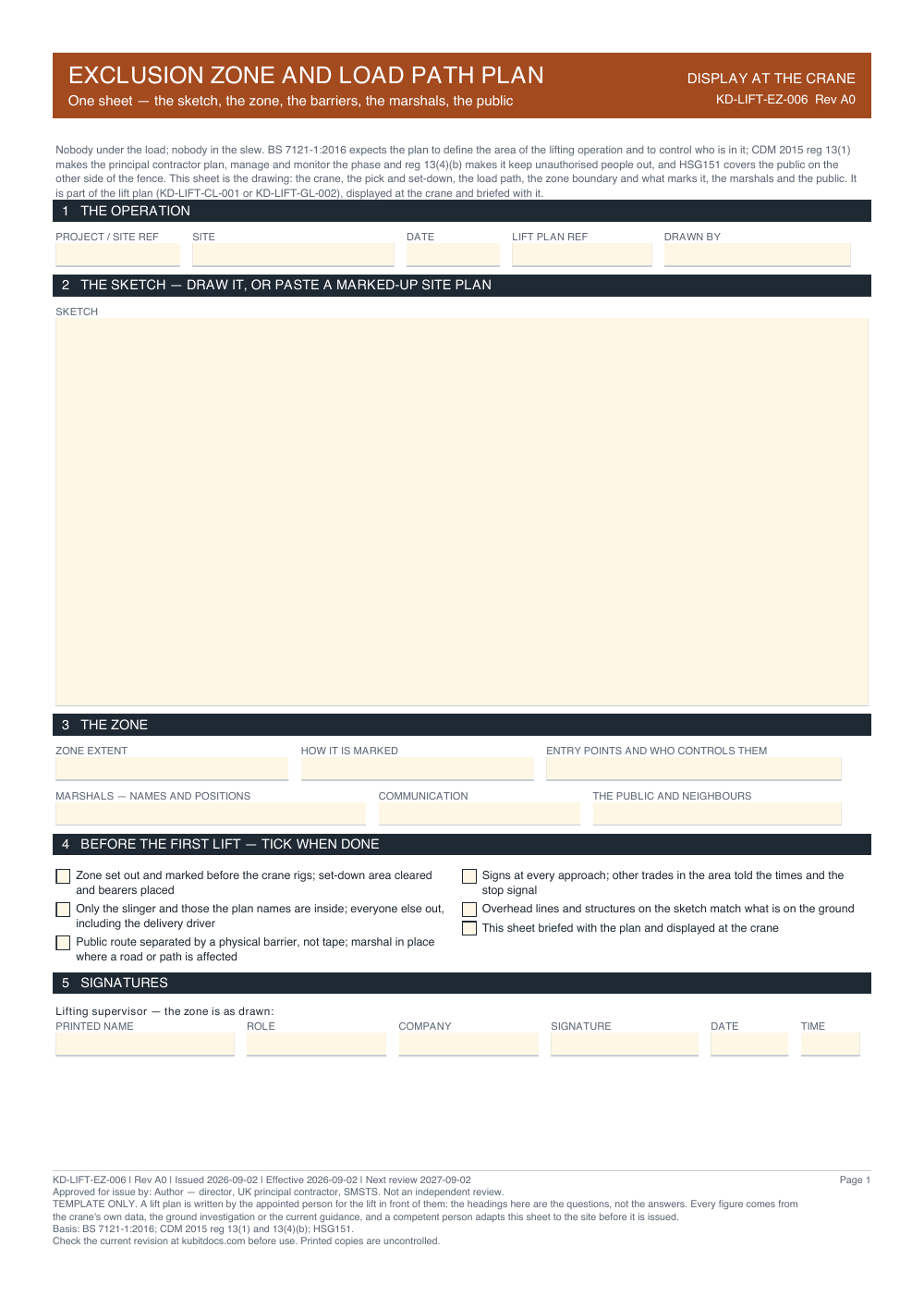 Exclusion Zone and Load Path Plan — page one