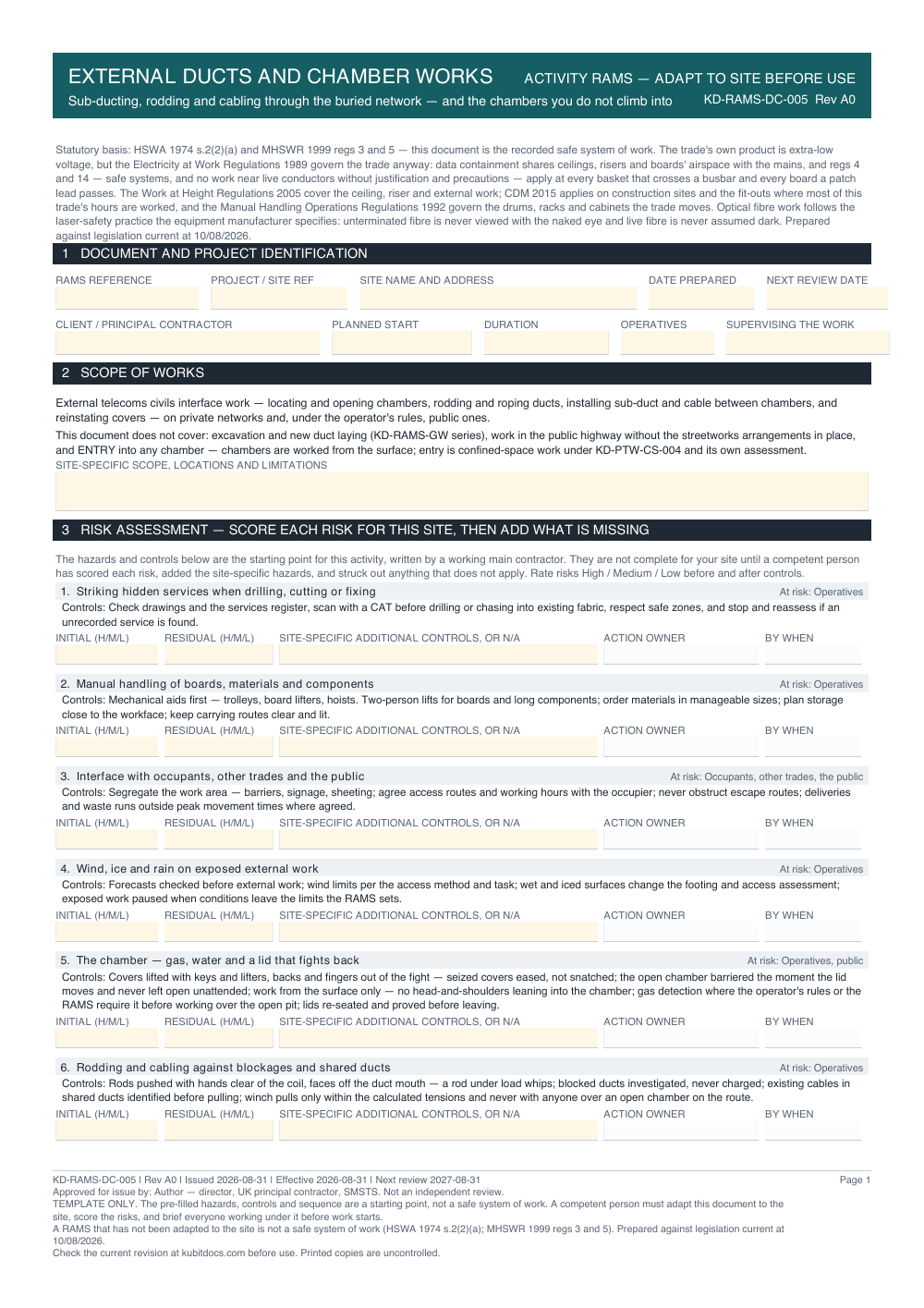 External Ducts and Chamber Works — page one