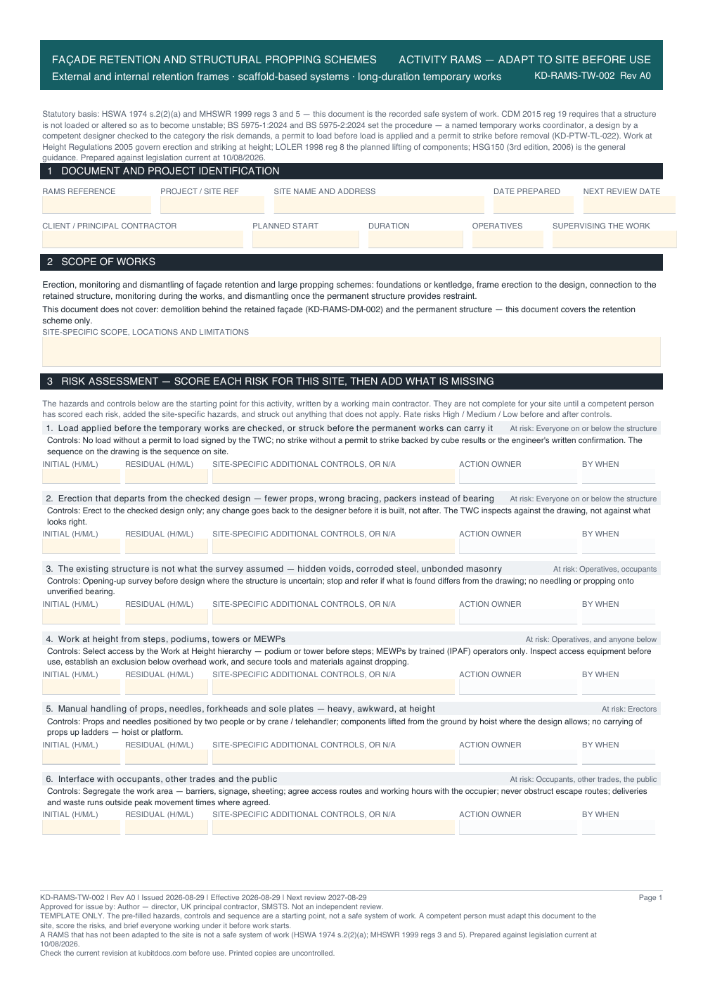 Façade Retention and Structural Propping Schemes — page one