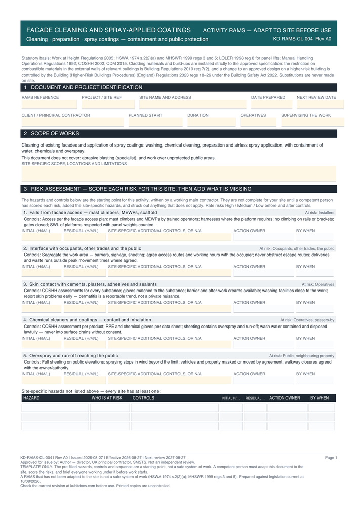 Facade Cleaning and Spray-Applied Coatings — page one