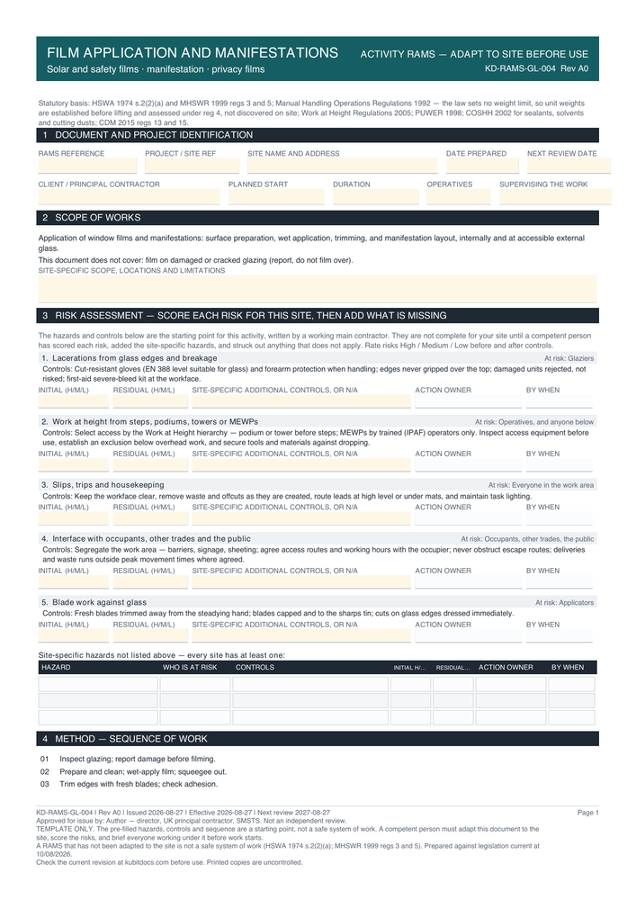 Film Application and Manifestations — page one